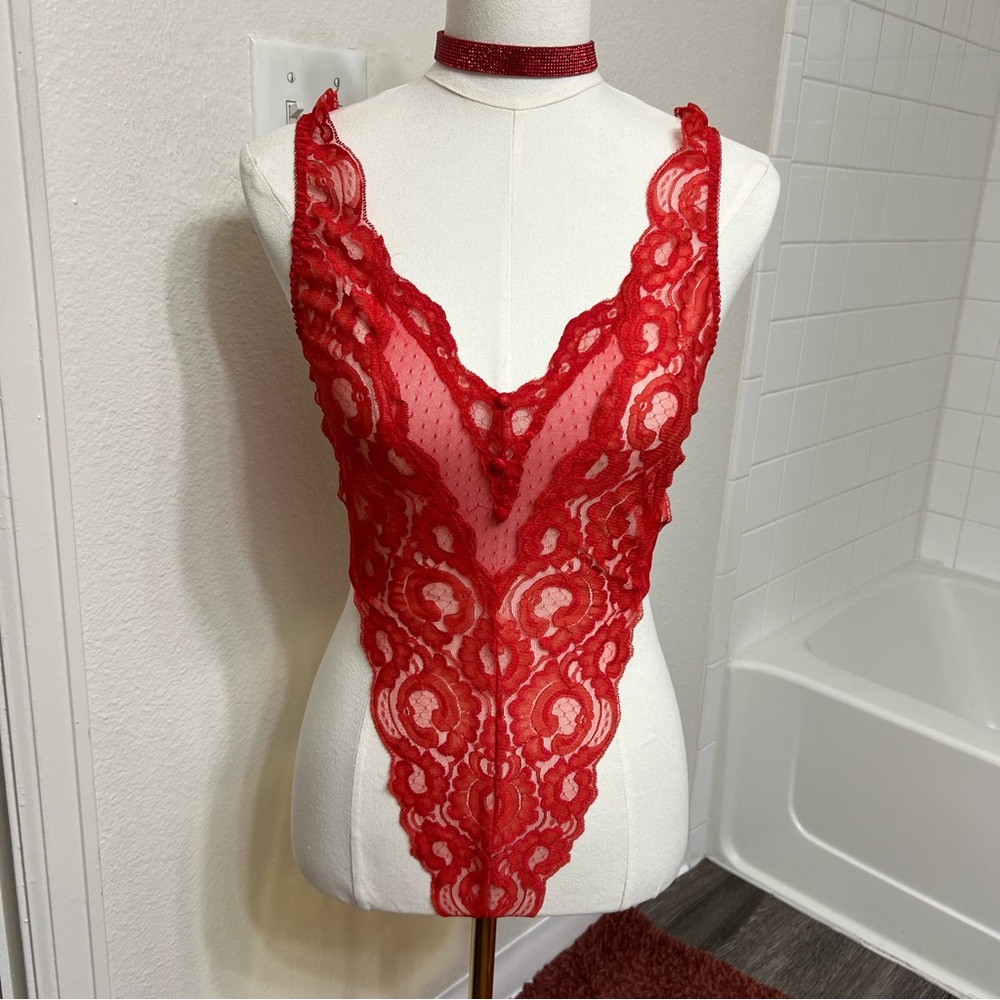 Victoria’s Secret vintage gold label red lace teddy bodysuit lingerie one piece